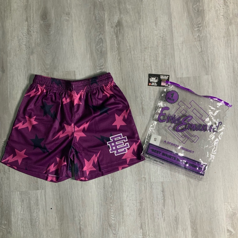 Eric Emanuel Purple Pink Star Athletic Shorts
